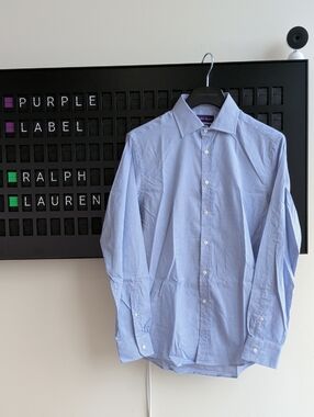 💜 Purple Label Ralph Lauren Light Blue Gingham Men's Dress Shirt